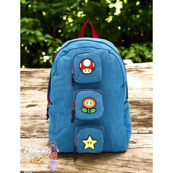 Nintendo Handbags - Nintendo Super Mario Bros. Icons Denim Multi-Pocket Backpack
